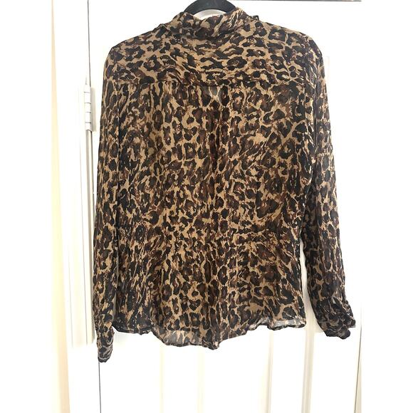 KAREN KANE Sheer Silk Leopard Animal Print Button Down Blouse - Sz Large - Picture 3 of 3